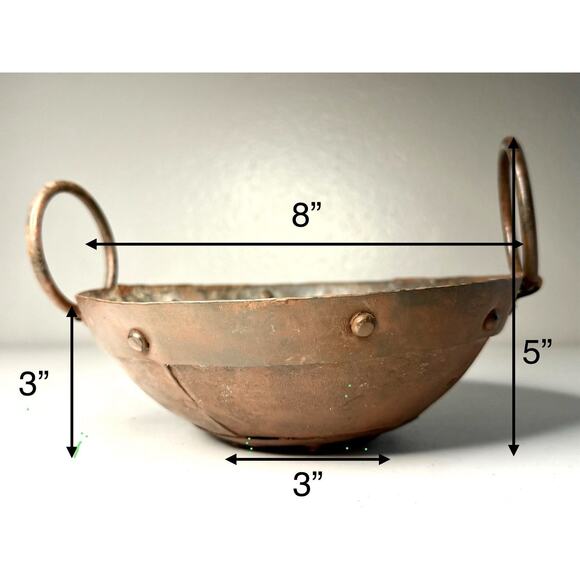 Antique Forged Iron Bowl with Ring Handles Primitive Rustic Decor - Picture 3 of 11